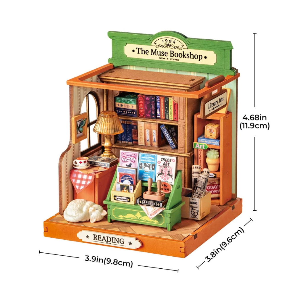 The Muse Bookshop DIY Miniature Kit - 3D Wooden Bookstore Model