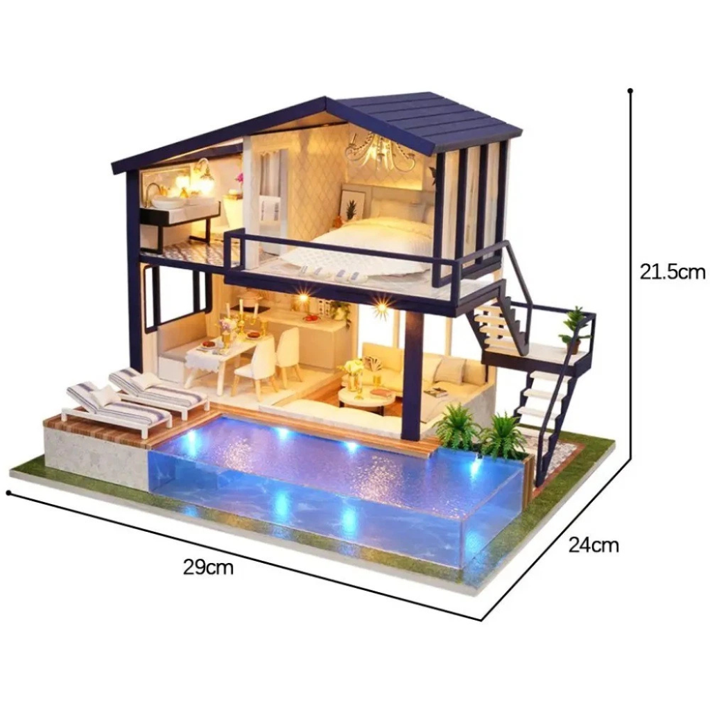 Modern Lofts DIY Miniature Kit – 3D Villa House with Pool & Furniture