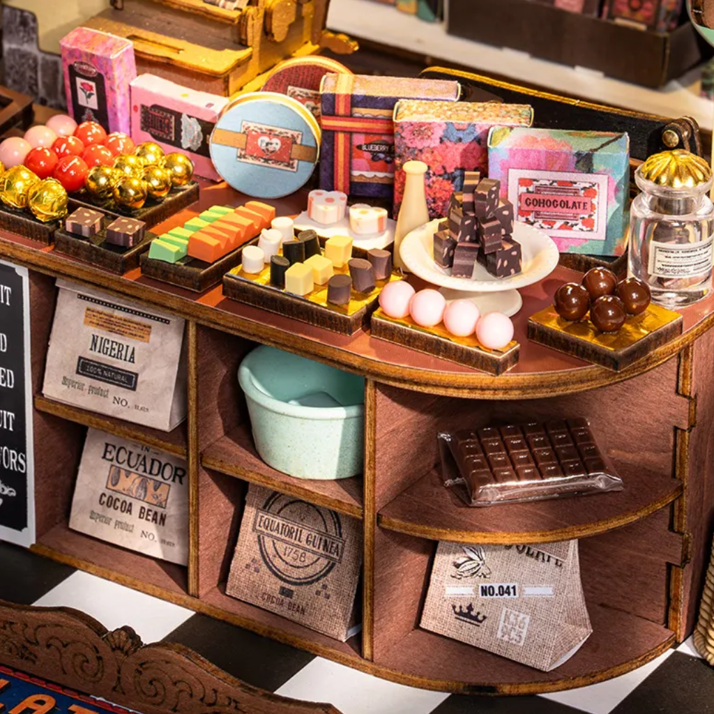 3D Chocolate Shop DIY Miniature House Kit with Warm LED Lighting