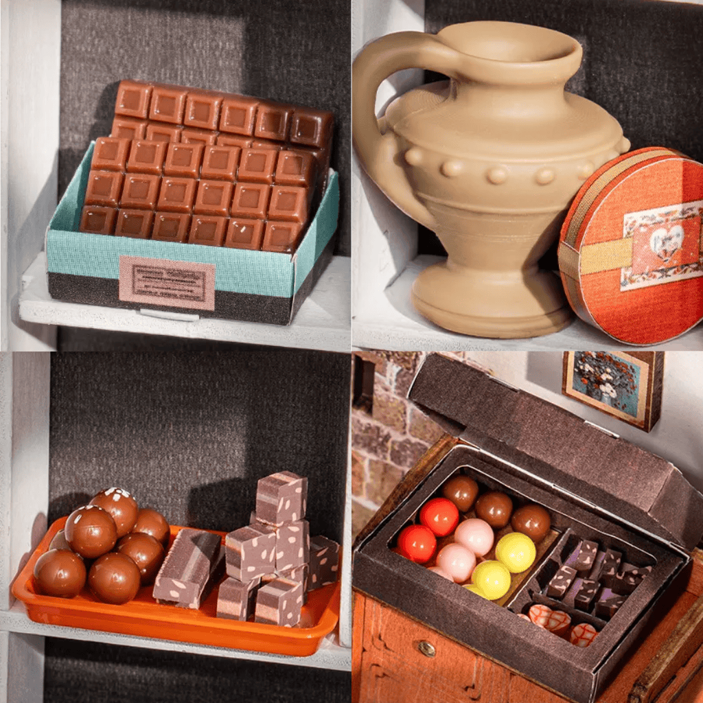 3D Chocolate Shop DIY Miniature House Kit with Warm LED Lighting